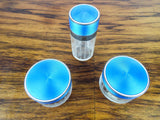 Antique 20s French Dupont Blue Enameled Sterling Circular Glass 3 Vanity Set