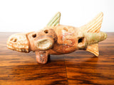 Vintage Mexican Folk Art Ceramic Clay Fish Flute Musical Instrument Mayan Style