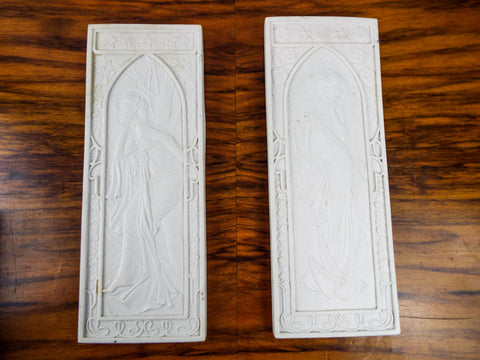 Antique Pair French Art Nouveau Alphonse Mucha Parian Plaques