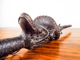 Vintage African Figural Bronze Sculpture Pipe Bronze Chameleon Cameroon Bamoun