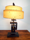 Retro Wooden Mid Century Table Lamp with Western Hide Shade