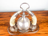 Antique 1880s Victorian Dinner Bell Cow Horn Silver Plated Bell Old Table Gong