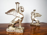 Vintage 1970s Hollywood Regency Female Greek Sphinx Candle Holders Sculptures