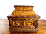 Antique 19th C Tramp Art Jewelry Box Inlaid Three Tiered Trinket Casket 1880s