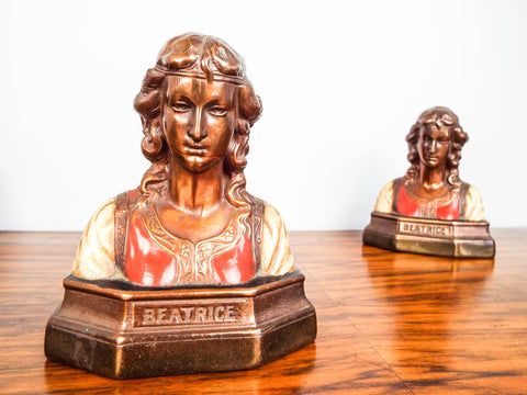 Vintage 1920 Bronze Clad Bookends of Dante Beatrice Bookends by Armor Bronze Co