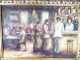 Vintage Signed Oil On Canvas Painting of a Bar Scene