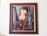 Vintage Bathing Nude Female Oil Painting ~ 30" x26" ~ Axel Linus ( 1885 - 1980 )