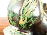 Vintage Glazed Terracotta Foo Dog Chinese Temple Guardian Dog Signed Pottery