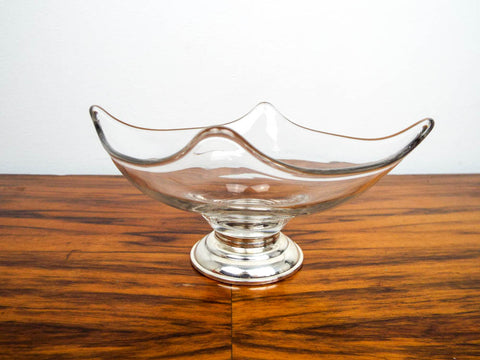 Vintage Art Glass Bowl with Sterling Silver Base