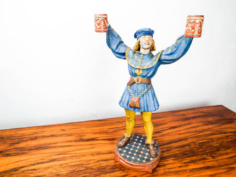 Vintage Metal Medieval Lord Sculpture Merry Man w Beer Tankards Figurine Statue