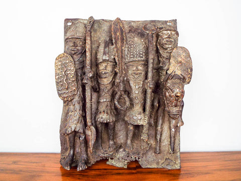 African Benin Cast Bronze Plaque Sculpture