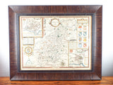 Framed Antique 17th C Hand Color Map Of Northamptonshire