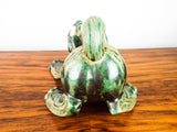 Vintage Glazed Terracotta Foo Dog Chinese Temple Guardian Dog Signed Pottery