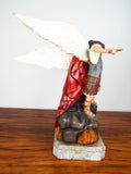 Vintage Religious Saint Michael Wooden Sculpture Archangel Figurine Devil Satan