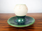 Antique Green White Stoneware Match Holder