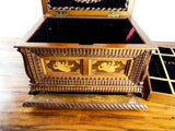 Antique 19th C Tramp Art Jewelry Box Inlaid Three Tiered Trinket Casket 1880s