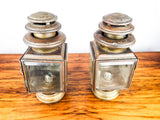 Antique Pair Brass Car Lanterns Kerosene Carriage Lamps Light Lighting Sconces