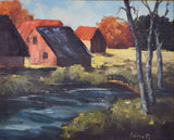 Vintage Signed Landscape Country Oil Painting Cottage River Arline Michaelson