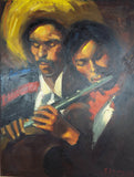 Vintage Signed Don Shreves Palette Knife Oil Painting Mexican Musicians Mariachi