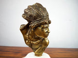 Antique 19th C Heavy Brass Sculpture ~ Native American Indian Head