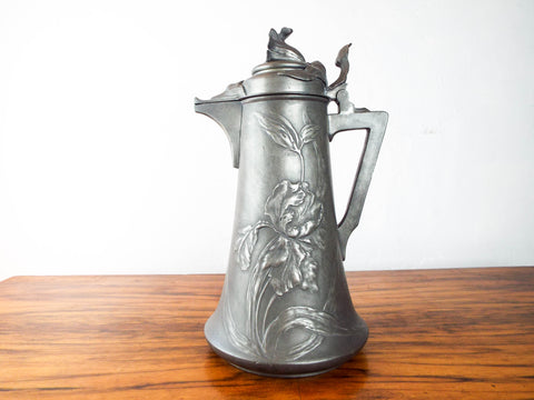 Antique Jugenstil Art Nouveau Kayserzinn Wine Ewer Water Jug Pewter 1900 1910