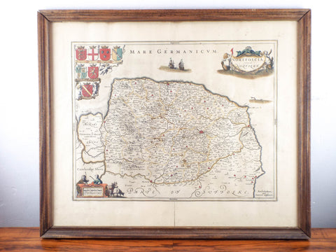 17th C Hand Color Map ~ Norfolk England ~ 1646 Jan Jannson Dutch