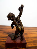 Antique Bronze Eugene Provost Cupid Weightlifting Sculpture