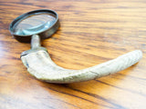 Antique Victorian Rams Horn Magnifying Glass Brass Magnifier Desk Accessory FDG