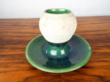 Antique Green White Stoneware Match Holder