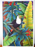 Vintage Large Signed Jungle Bird Toucan Painting Oil On Canvas Artist Budiartha