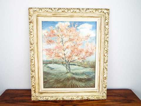 Vintage Original Shabby Cottage Oil Painting SpringTrees Pink Lapacho Tree Bloom