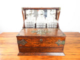 Antique Victorian English Oak Tantalus Tabletop Cigarette Box Secret Drawer 1880