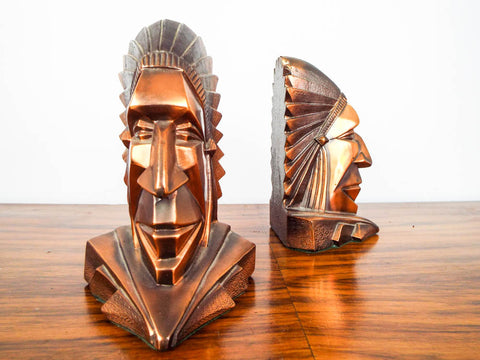 Art Deco Style Indian Chief Geometric Bookends