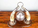 Antique 1880s Victorian Dinner Bell Cow Horn Silver Plated Bell Old Table Gong