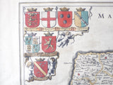 17th C Hand Color Map ~ Norfolk England ~ 1646 Jan Jannson Dutch