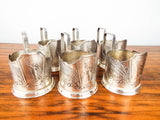 Vintage Set Of 6 Russian Silver Plated Glass Cup Holders USSR Soviet Space Era