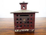 Cast Iron Red House Piggy Bank~ J & E Stevens