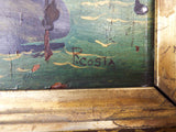 Antique Primitive Folk Art Whaling Oil on Panel Painting Signed by R Costa 1840s